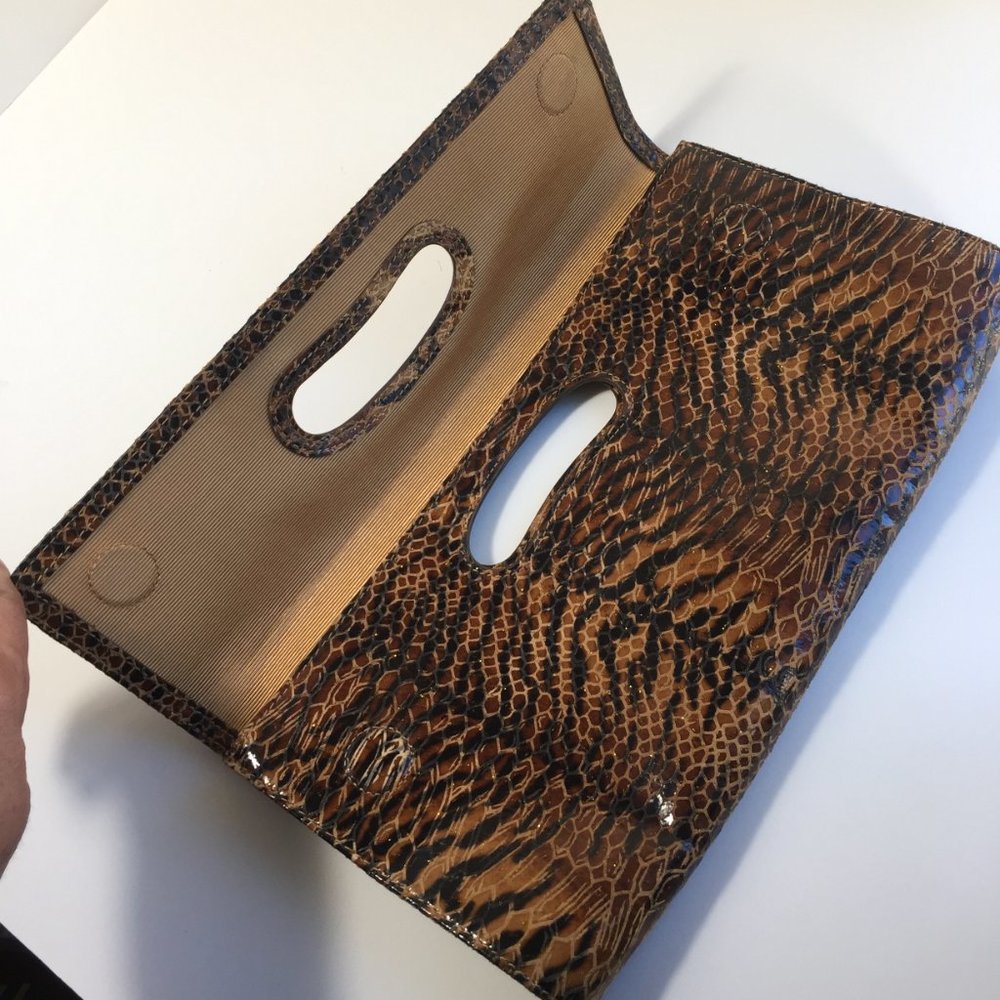 HOBO International Animal Tiger color Snake Print Patent Leather Clutch